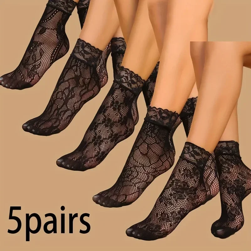 Fishing Socks - 5 Pairs Floral Lace Socks Thin