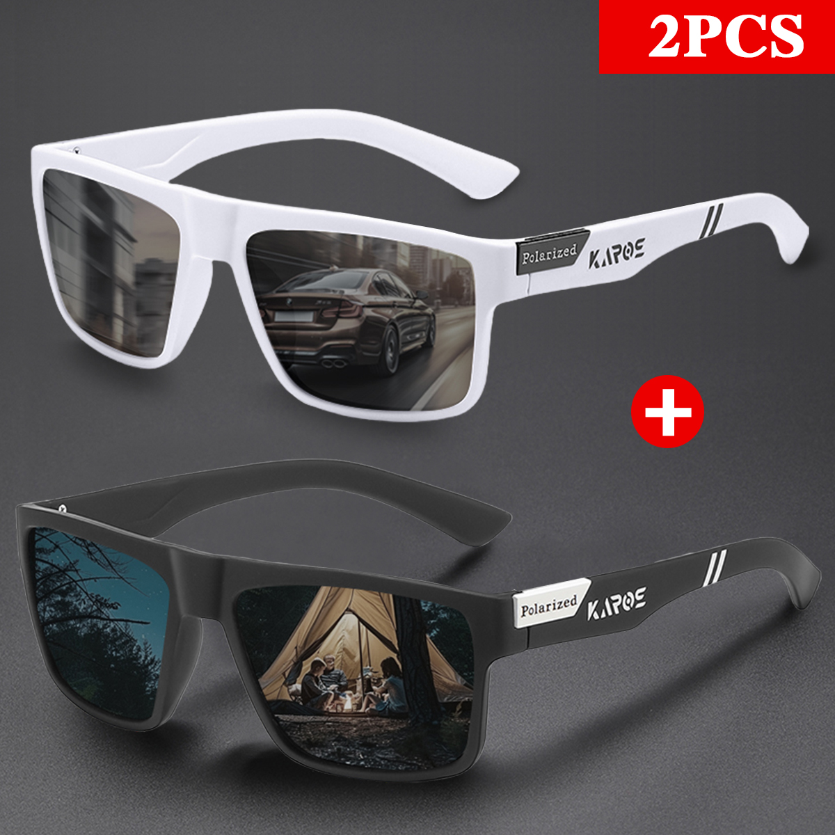 KAROS 2PCS Retro Square Polari - Fishing Sunglasses Polarized avis et prix