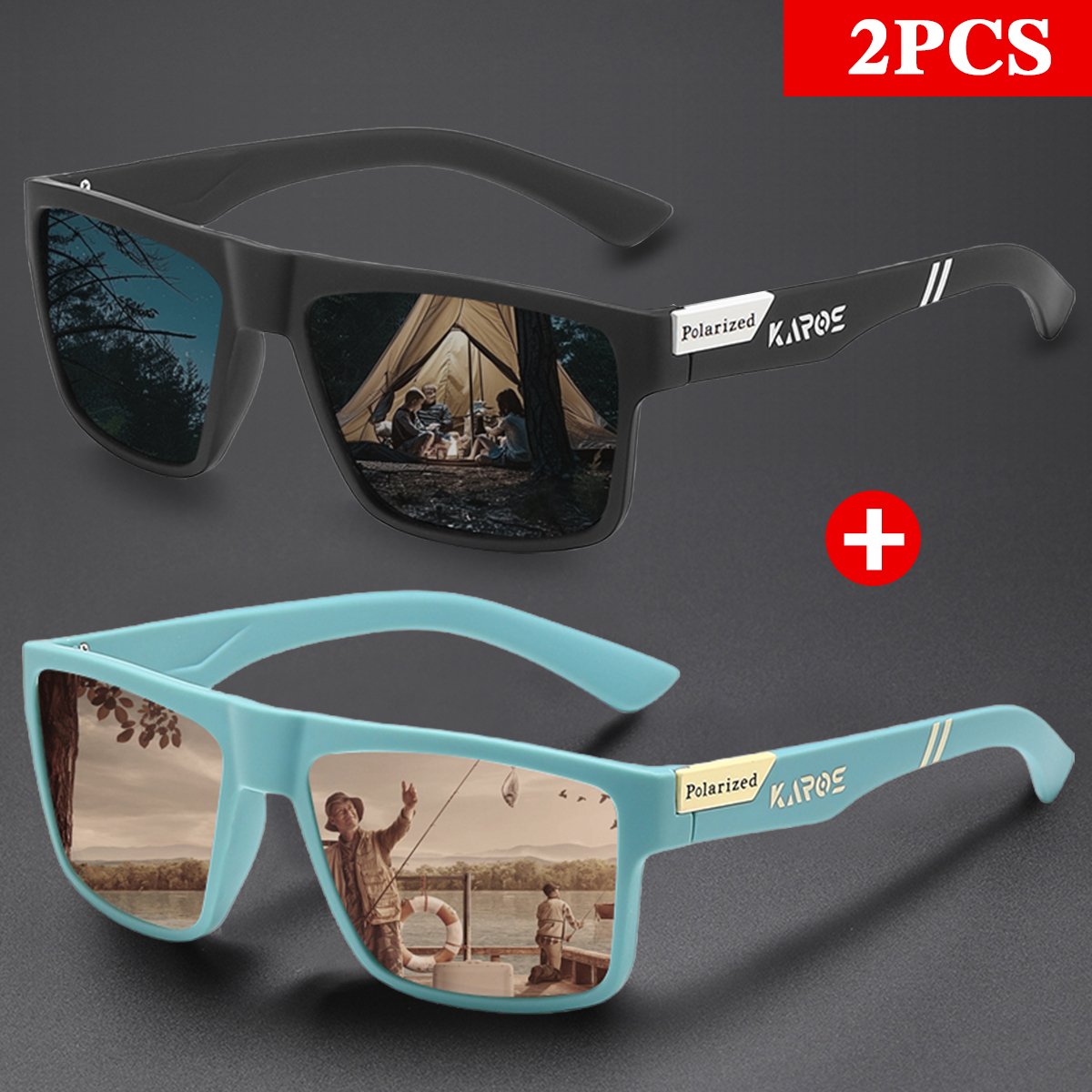 KAROS 2PCS Retro Square Polari - Fishing Sunglasses Polarized avis et prix